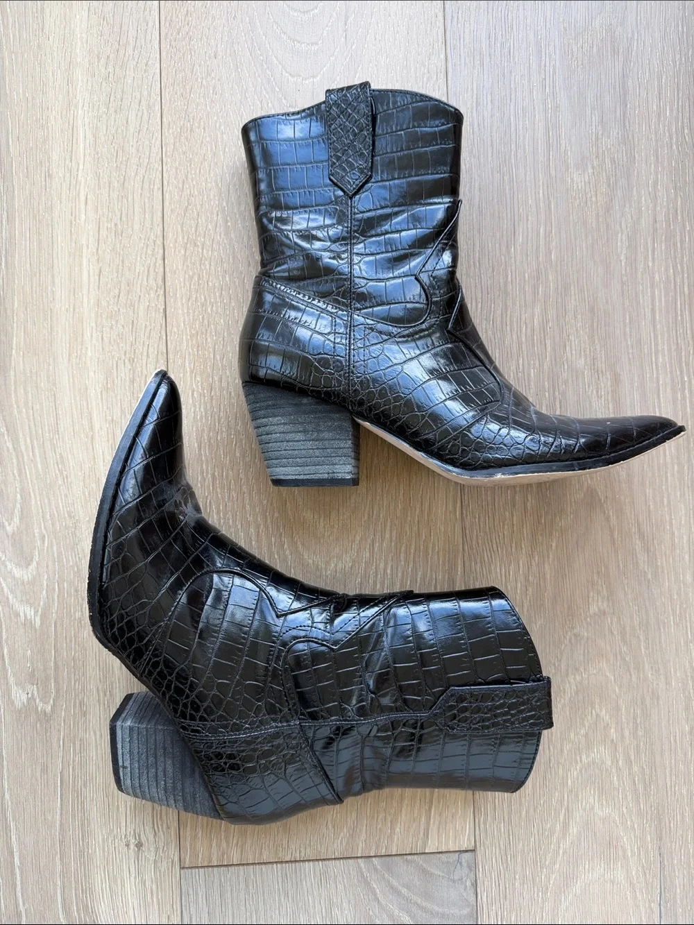 Coconuts by Matisse Black Croc-Embossed Pointed Toe Ankle Boots